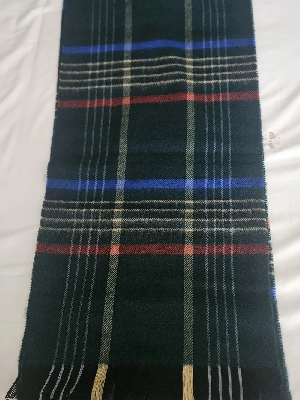 Woolmark Men's Dark Green Plaid Lambswool Scarf